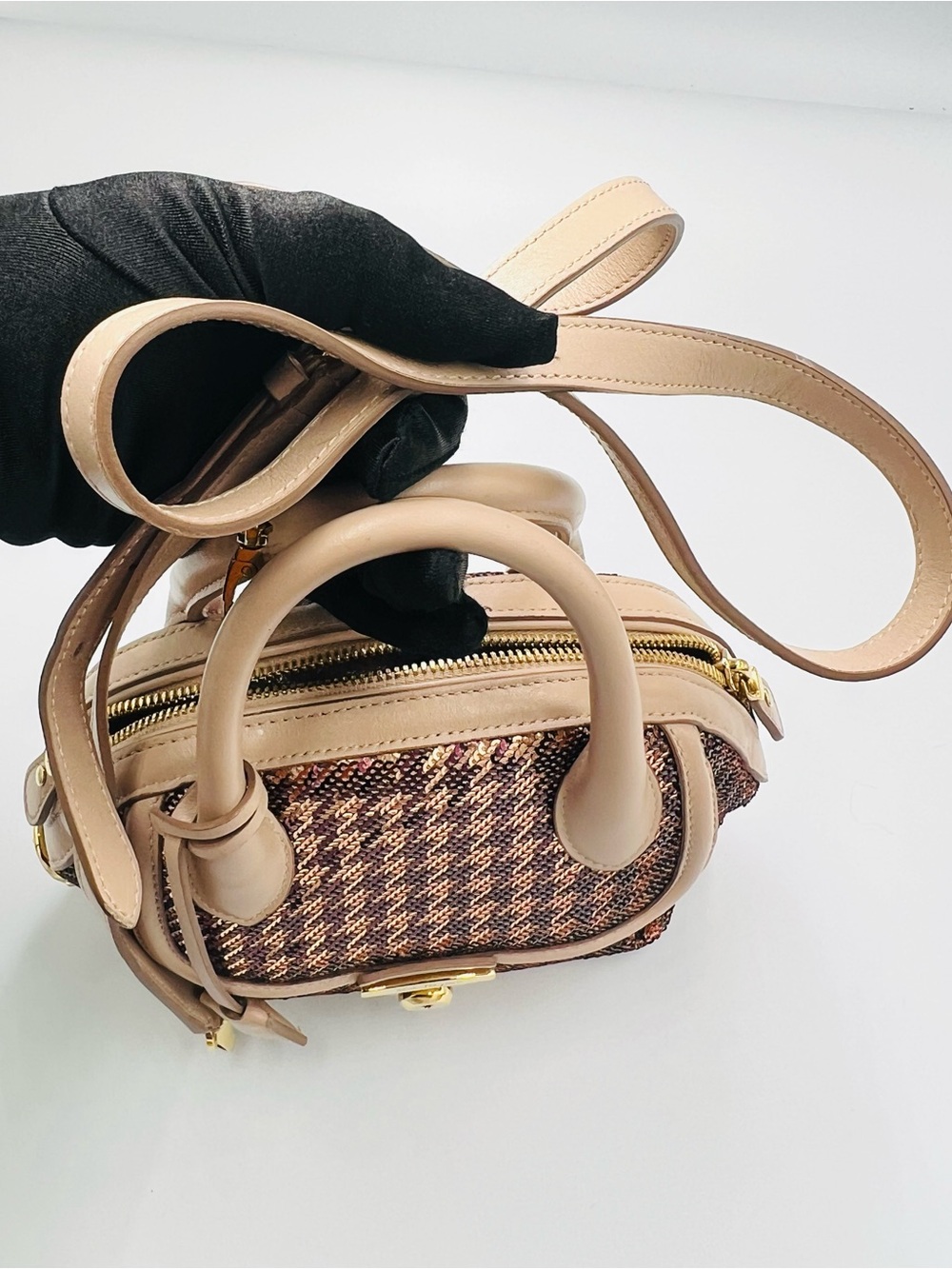 Salvatore Ferragamo Sequin Houndstooth Fiamma Satchel/Crossbody Bag - Picture 10 of 13